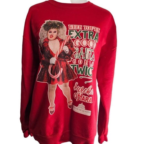 Christmas Sweatshirt Eureka Ohara Mens Size Medium Red Crewneck Ru Paul Drag - Picture 1 of 7